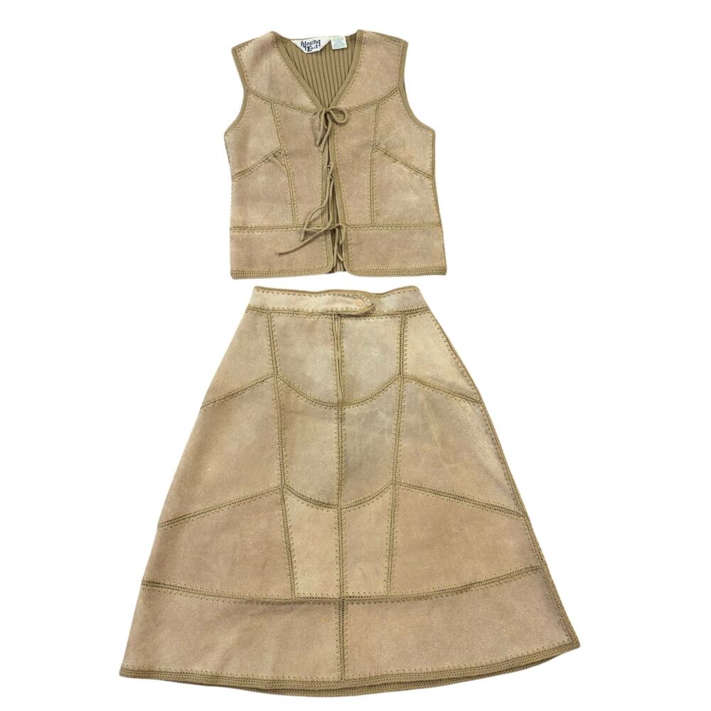 VTG 70’s Leather Patchwork Western Vest And Midi Skirt Women’s M Cowgirl Cottage